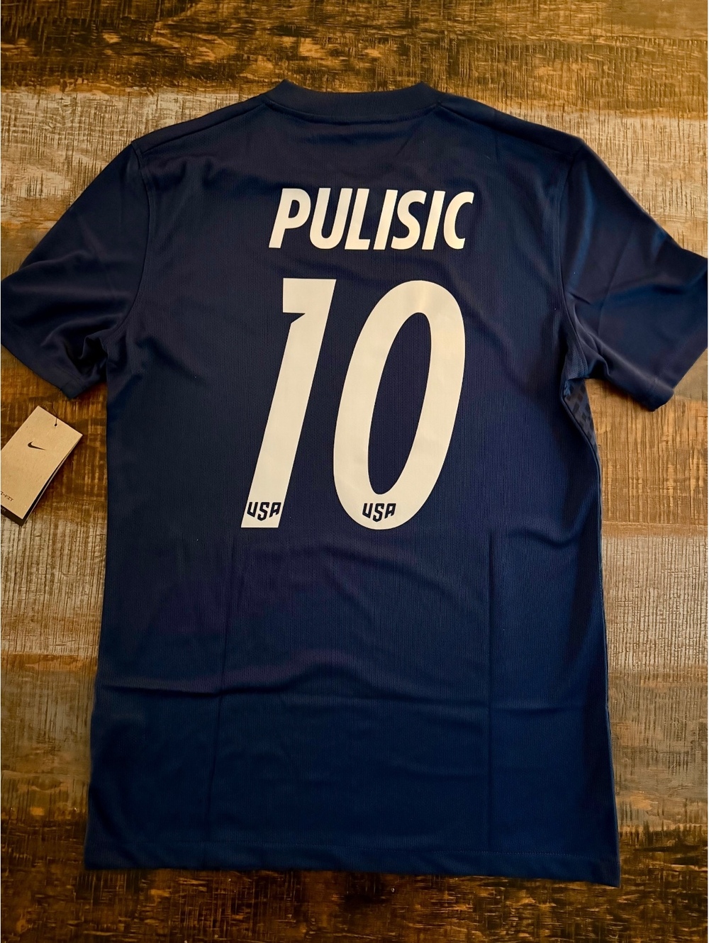 Small Nike USA Christian Pulisic Blue and Silver Jersey Slim Fit